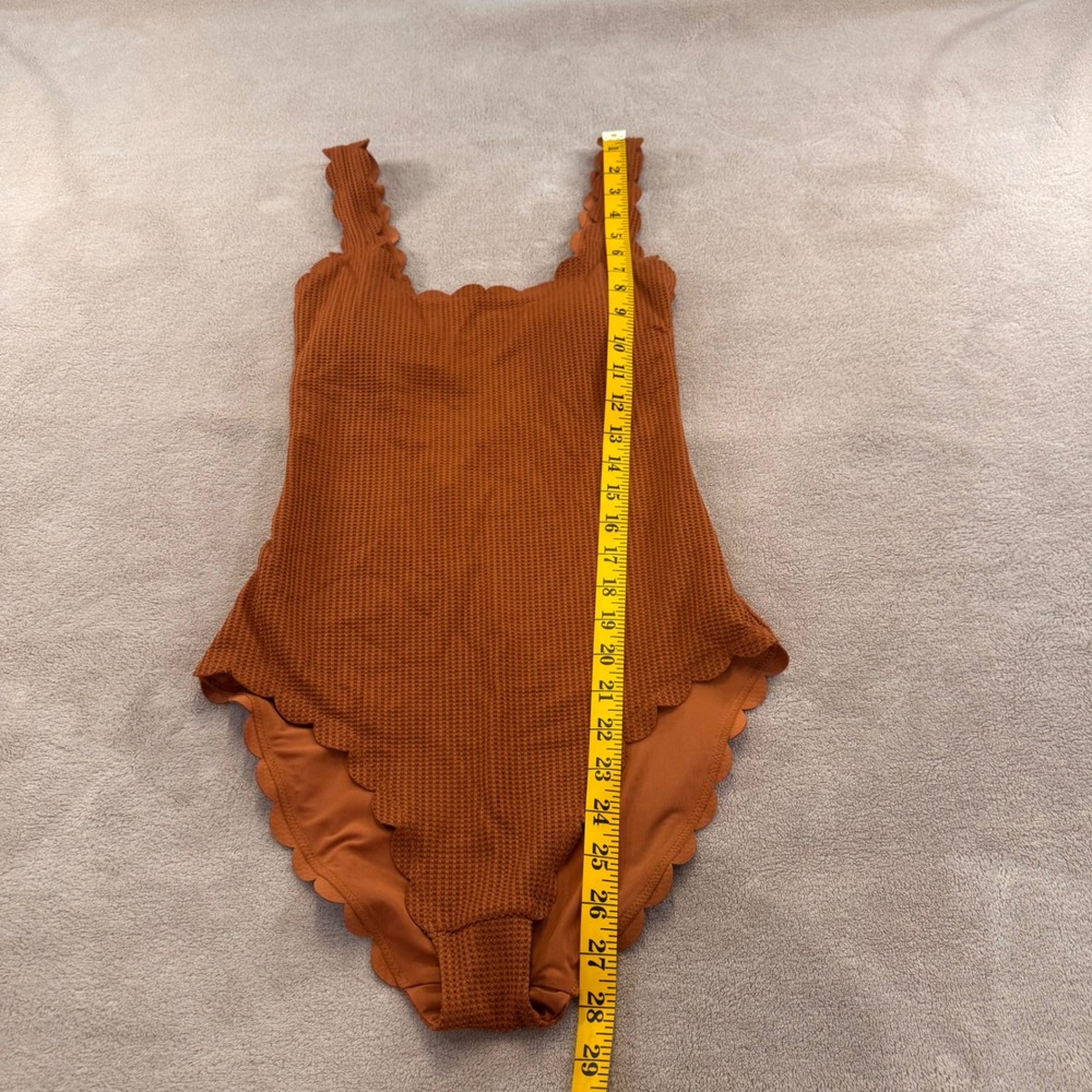 Aerie Scalloped One Piece Swimsuit Rust Textured Beachy Resort Boho Sz S Long - Picture 8 of 8